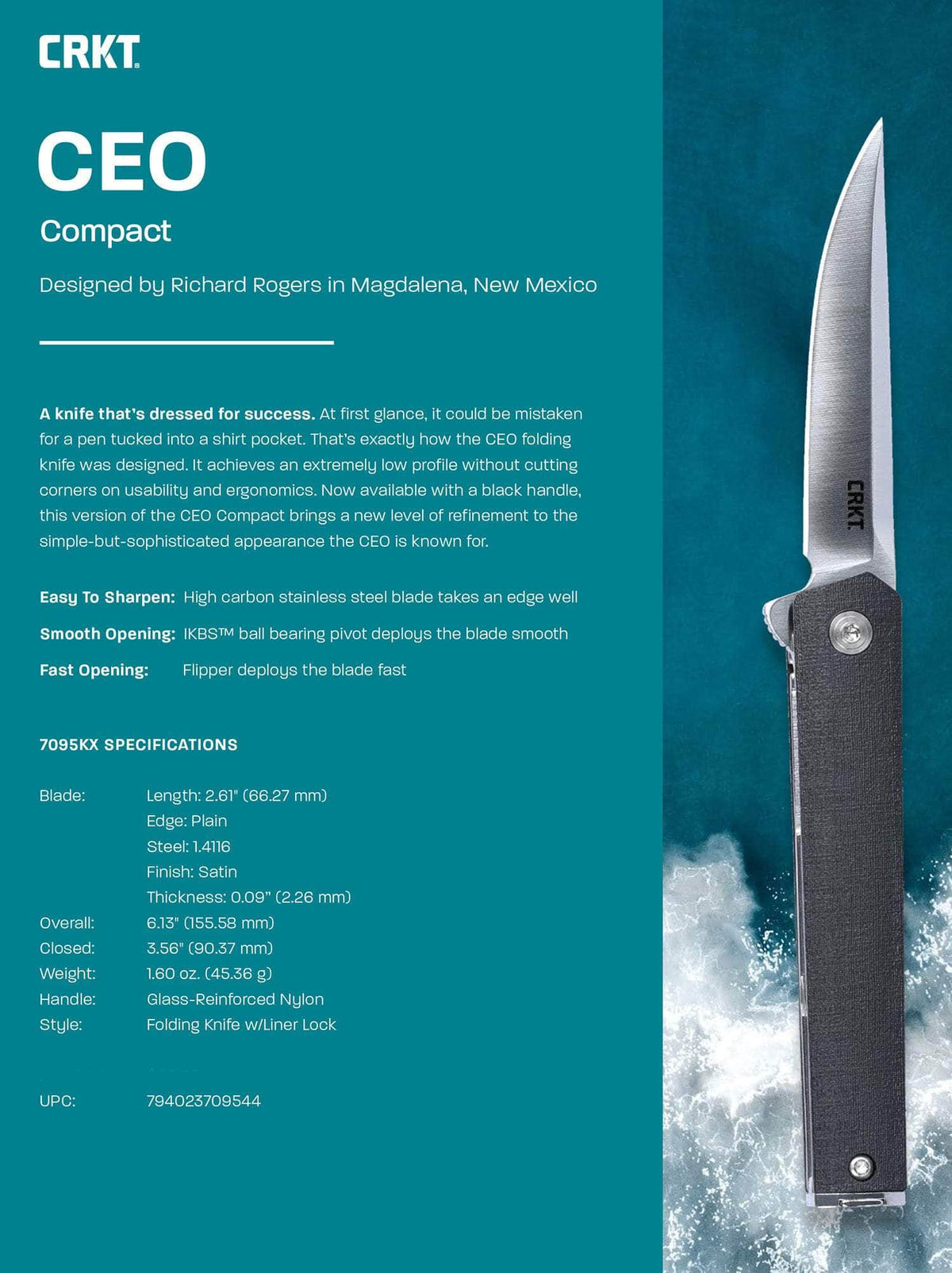 CRKT 7095KX CEO COMPACT 2.61 PLAIN BLK