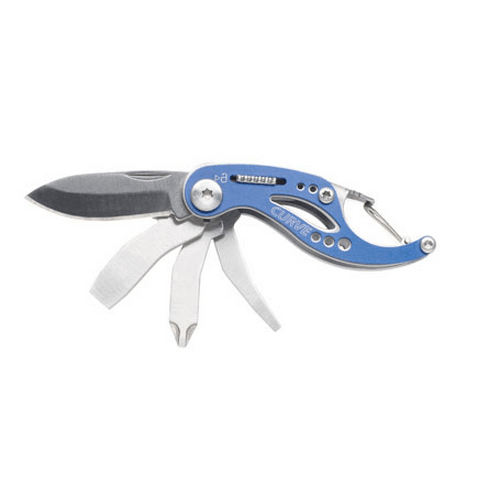 Gerber Curve 31-000116 blue keychain multi-tool with folding blade, screwdrivers, file and carabiner