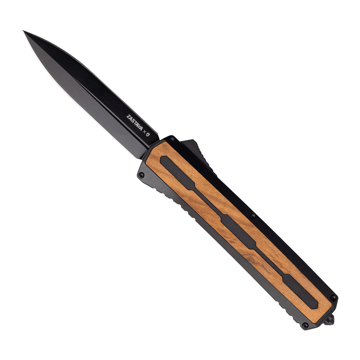 Tekto A7 Zastava 3.6" S35VN OTF Knife – Black, Brown & Serbian Red Wood