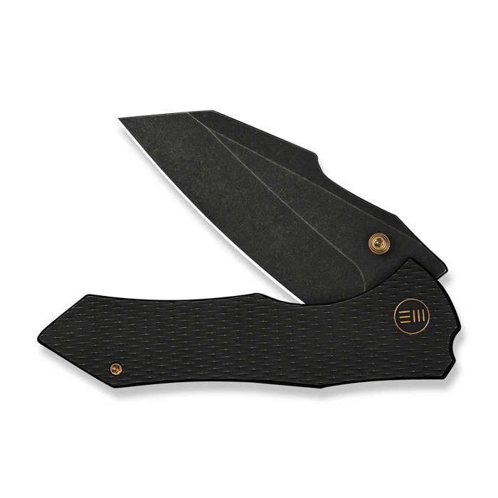 WEKNIFE High-Fin XL Thumb Stud Knife Diamond Patterned Black Titanium Handle (3.48 Black Stonewashed CPM 20CV Blade) WE24010-1