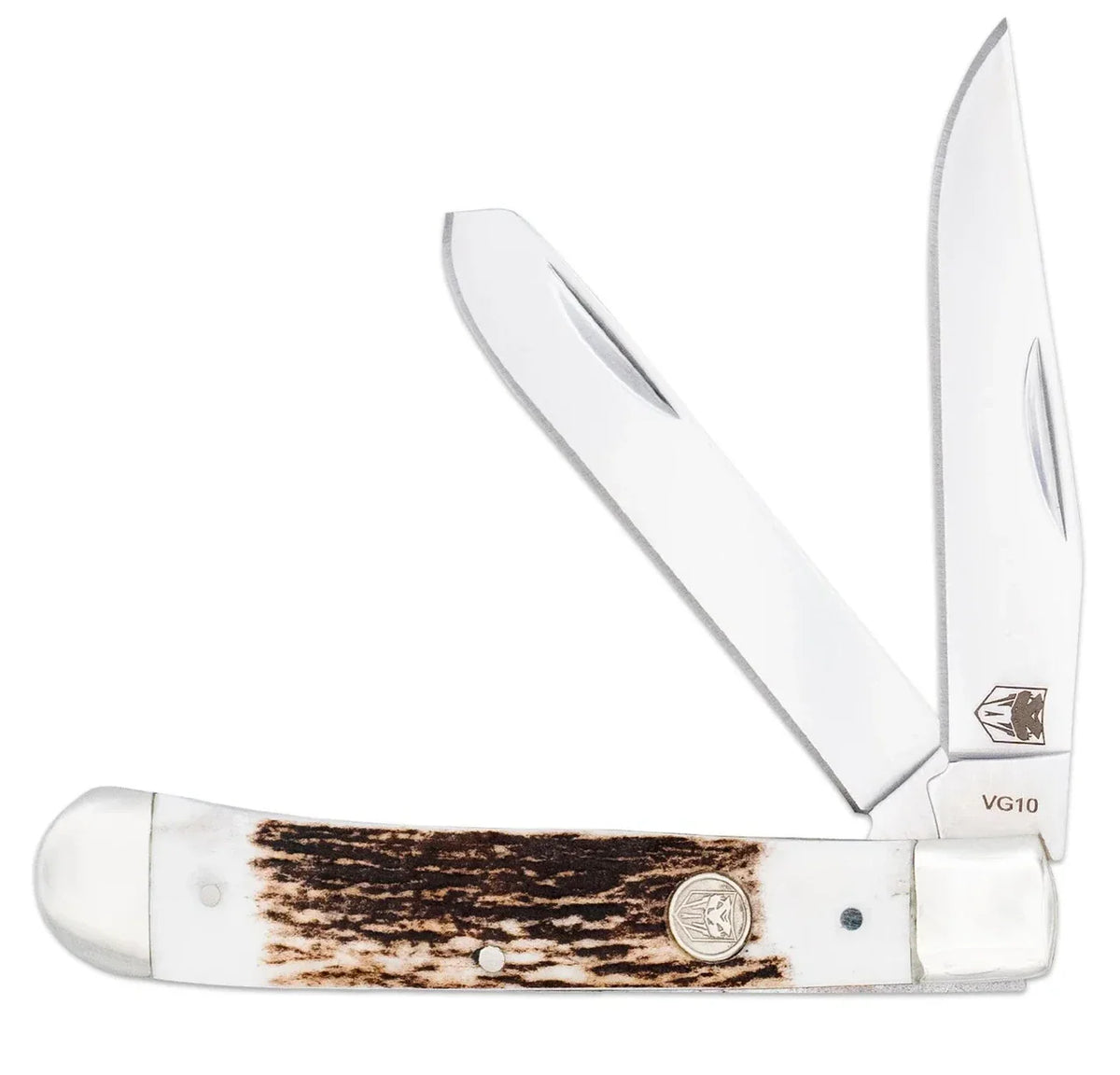 CobraTec Traditional Two Blade Trapper CTTDTRPSTAG – VG-10 Clip Point & Spey, Genuine Stag