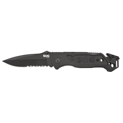 SOG Escape FF25-CP Rescue Folding Knife – Black Partially Serrated Blade