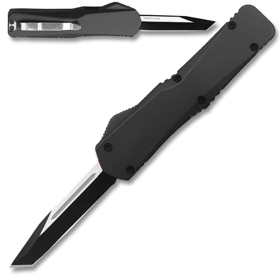 Electrifying California Legal OTF Dual Action Knife (BLACK) Tanto Blade 944-T-BK