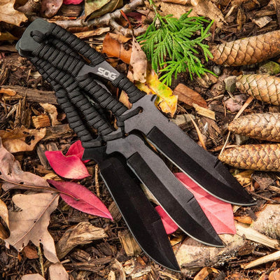SOG Throwing Knives, 3-Piece Set, 10" Overall Length, Black GRN Handle - F041TN-CP