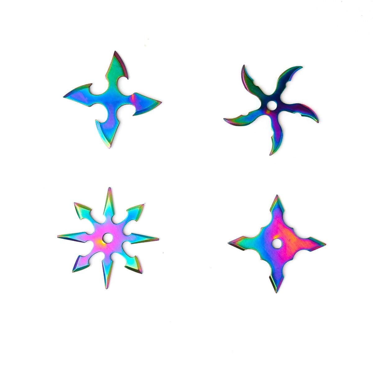 Rite Edge Throwing Star Set, 4 Rainbow Shurikens, Sheath - 210817-RB