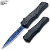 OTF Damascus Pattern Blue Blade Double Edge Carbon Fiber Handle OTFM-80-BLD