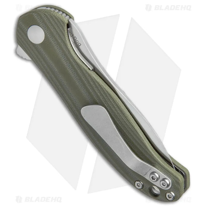 Side view of the Kizer Vanguard Bad Dog V3463A2 green G-10 flipper knife