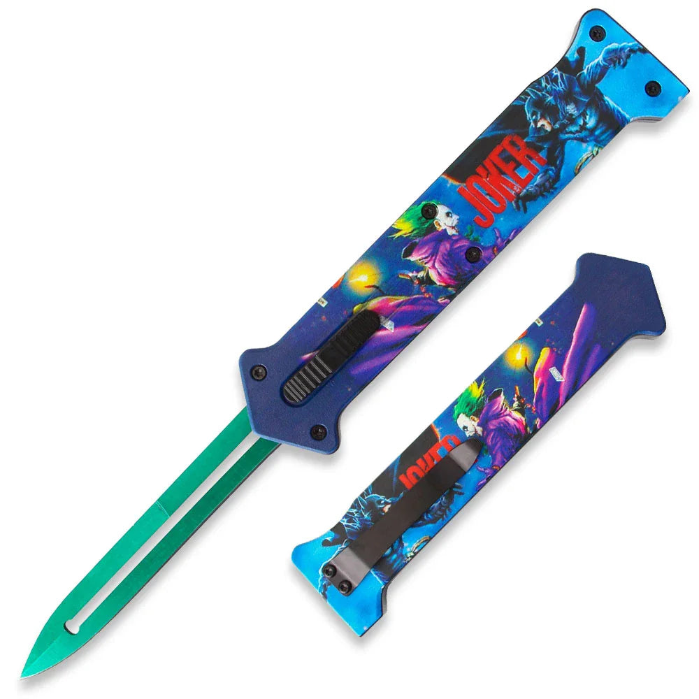 Joker Green Limited Edition OTF Automatic Knife OTFL-JO-01 β 4β Single Edge Spear Point Blade, 3D Joker Handle