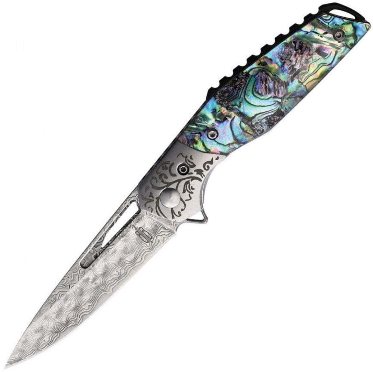 Abalone Inlaid Pocket 3 w/ Damascus Body and Blade Santa Fe