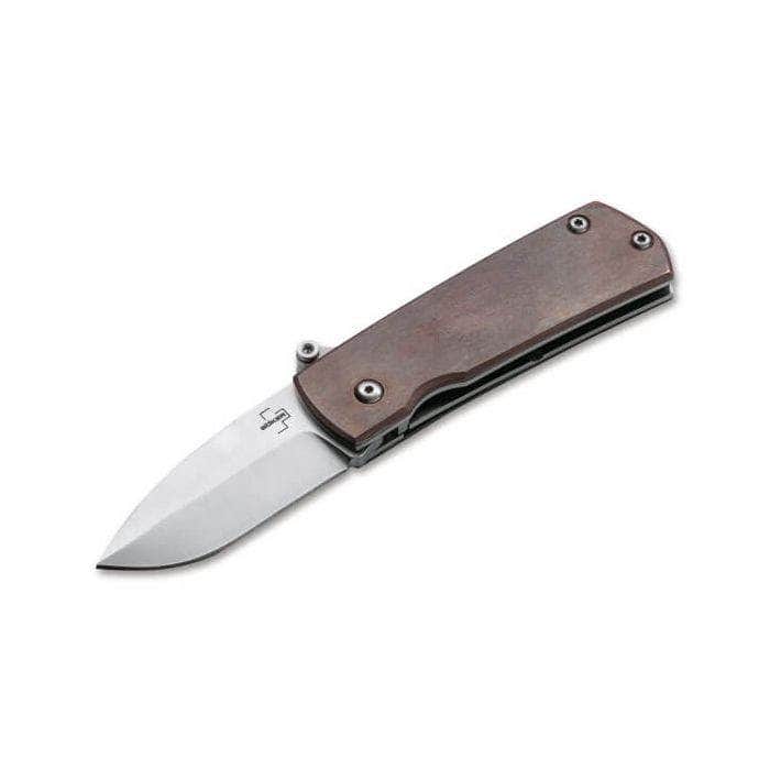 Boker Plus Shamsher Copper 01BO362 automatic knife with satin D2 blade and copper handle