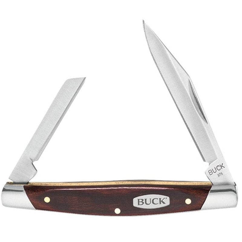 Buck 375 Deuce, Clip & Coping Blades, Woodgrain Handle - 0375BRS-B
