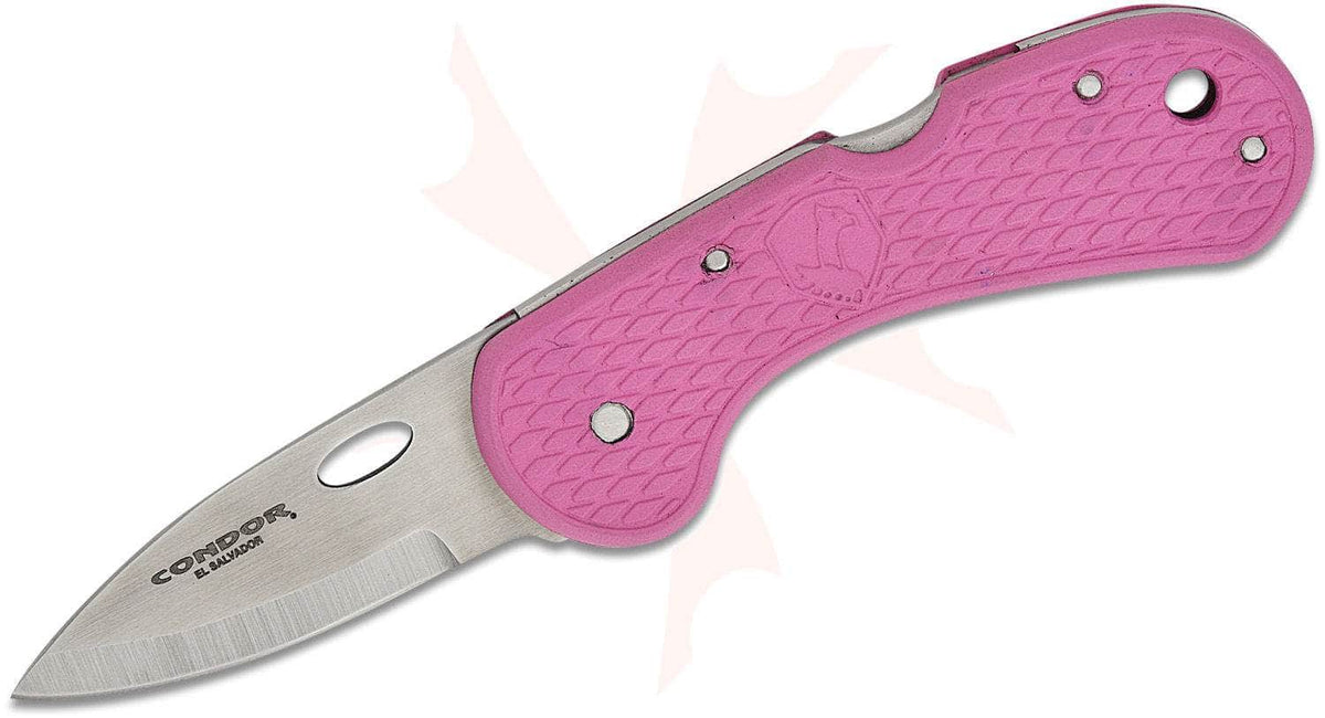 Condor Baby Cadejo CTK819-2.1Z-SK open with polished drop point blade and pink Zytel handle