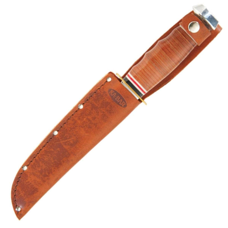 KA-BAR Bowie, 6.9" Blade, Stacked Leather Handle, Leather Sheath - 1236