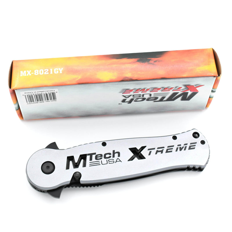MTech USA Xtreme Tactical Folding Dagger, 4" Blade, Silver Handle - MX-8021GY