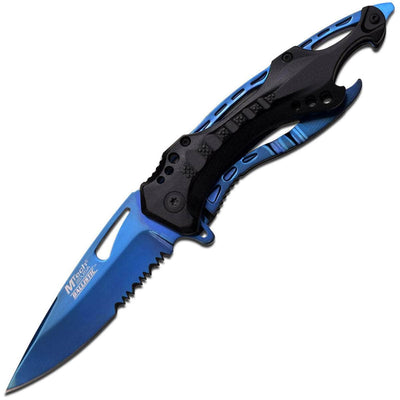 MTech Spring Assisted Knife, 3.5" Blue Blade, Aluminum Handle - MT-A705SBL