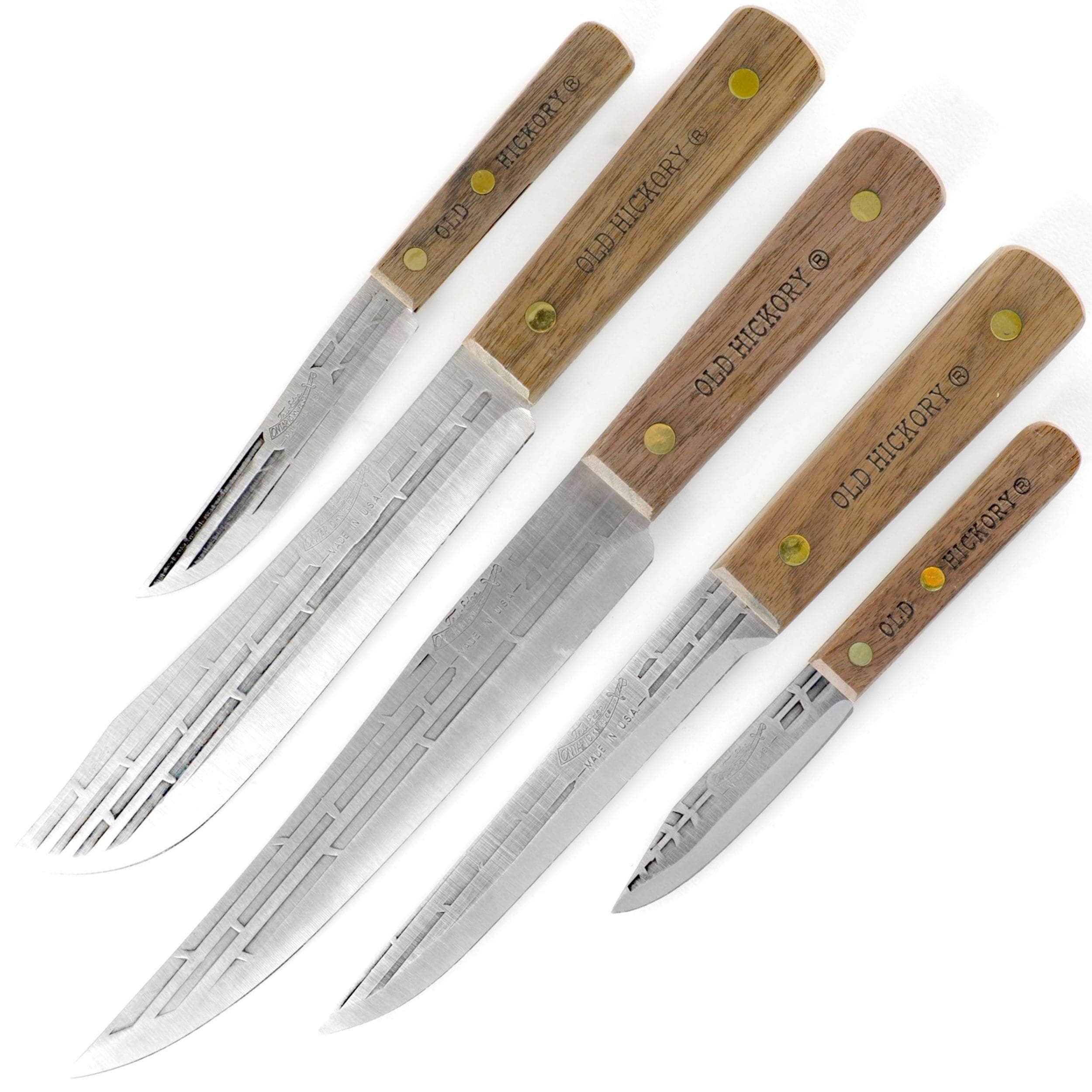 Old Hickory 5 Piece Cutlery Set Carbon Steel Blades and Wood Handles USA  Made