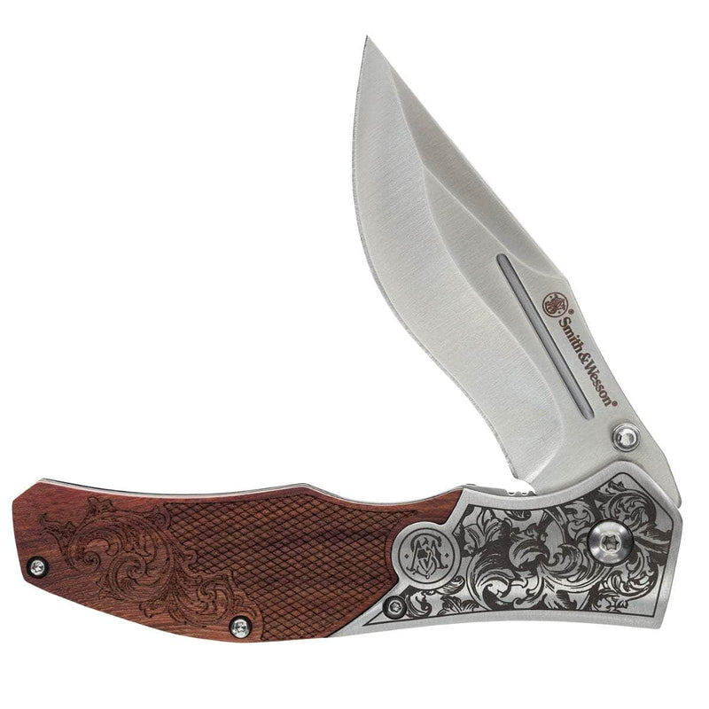 Smith & Wesson Unwavered, 3.25" Assisted Blade, Wood/Steel Handle - 1193150