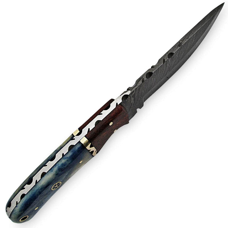 White Deer Blue Bunyan Knife, 4.4" Damascus Blade, Bison Bone & Hardwood Handle, Sheath - WDM-2379