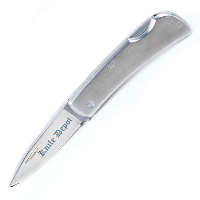 Engraved Executive Style Pocket Knife, 2.5" Closed, Stainless Steel Handle