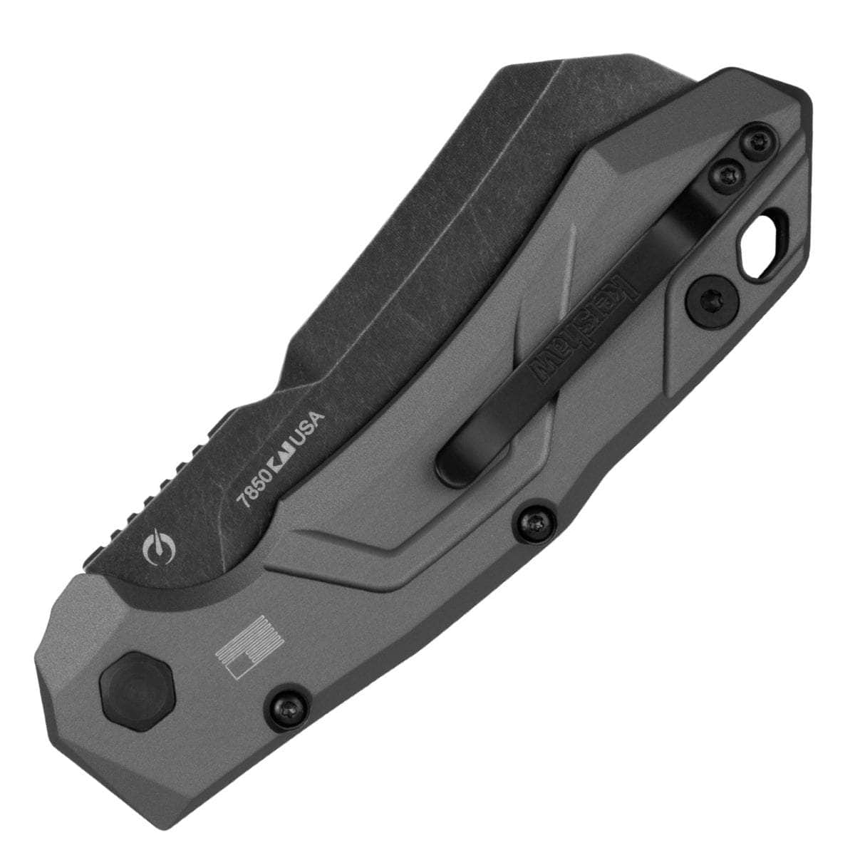 Kershaw Launch 14 7850 automatic knife showing gray aluminum and carbon-fiber handle details
