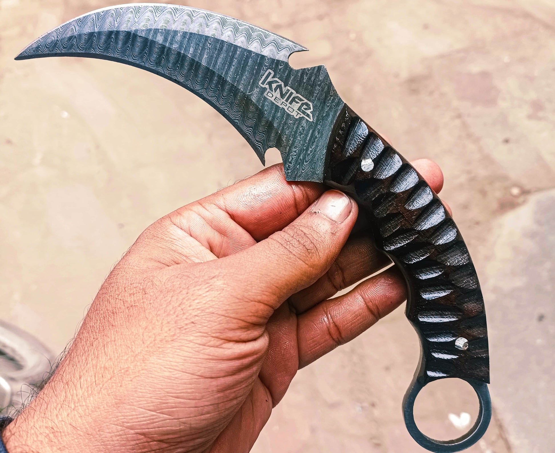 Custom Damascus Steel Tactical Karambit Knife with Rosewood Handle