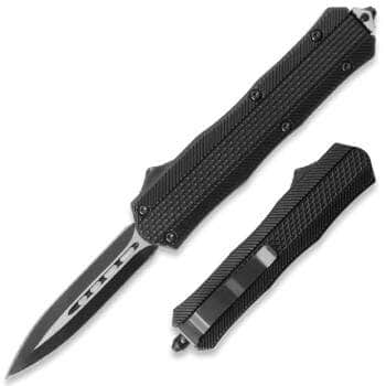 Black OTF Knife – 3.5" Double-Edge Spear Point Blade – LOTF-99