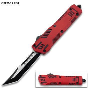 Red/Black Hills OTF Knife – 2.75" Black Tanto Blade – MOTF-17RDT