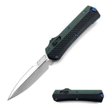 Black & Light Green OTF Knife – 3.5" Double-Edge Spear Point – LOTF-8BK