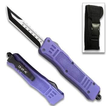 Purple Legacy Edge OTF Knife – 2.75" Black & Silver Tanto – MOTF-11TPR