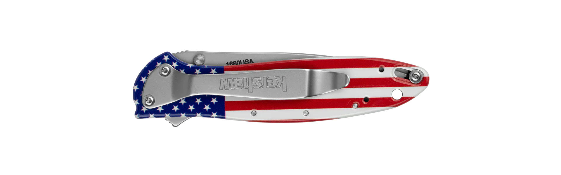 Kershaw 1660USA Ken Onion Leek Assisted Liner Lock Flipper Knife 3" 14C28N Bead Blast Plain Blade, USA Flag Aluminum Handles