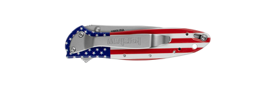 Kershaw 1660USA Ken Onion Leek Assisted Liner Lock Flipper Knife 3" 14C28N Bead Blast Plain Blade, USA Flag Aluminum Handles