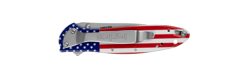 Kershaw 1660USA Ken Onion Leek Assisted Liner Lock Flipper Knife 3" 14C28N Bead Blast Plain Blade, USA Flag Aluminum Handles