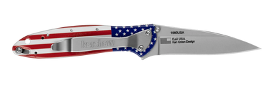 Kershaw 1660USA Ken Onion Leek Assisted Liner Lock Flipper Knife 3" 14C28N Bead Blast Plain Blade, USA Flag Aluminum Handles