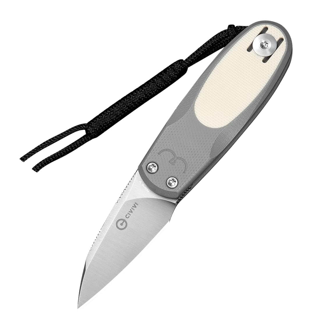 Civivi Knives C25054-1 Purr 1.83" Folding Reverse Tanto Plain Satin Nitro-V Steel Blade, Gray & Ivory G10 Handle