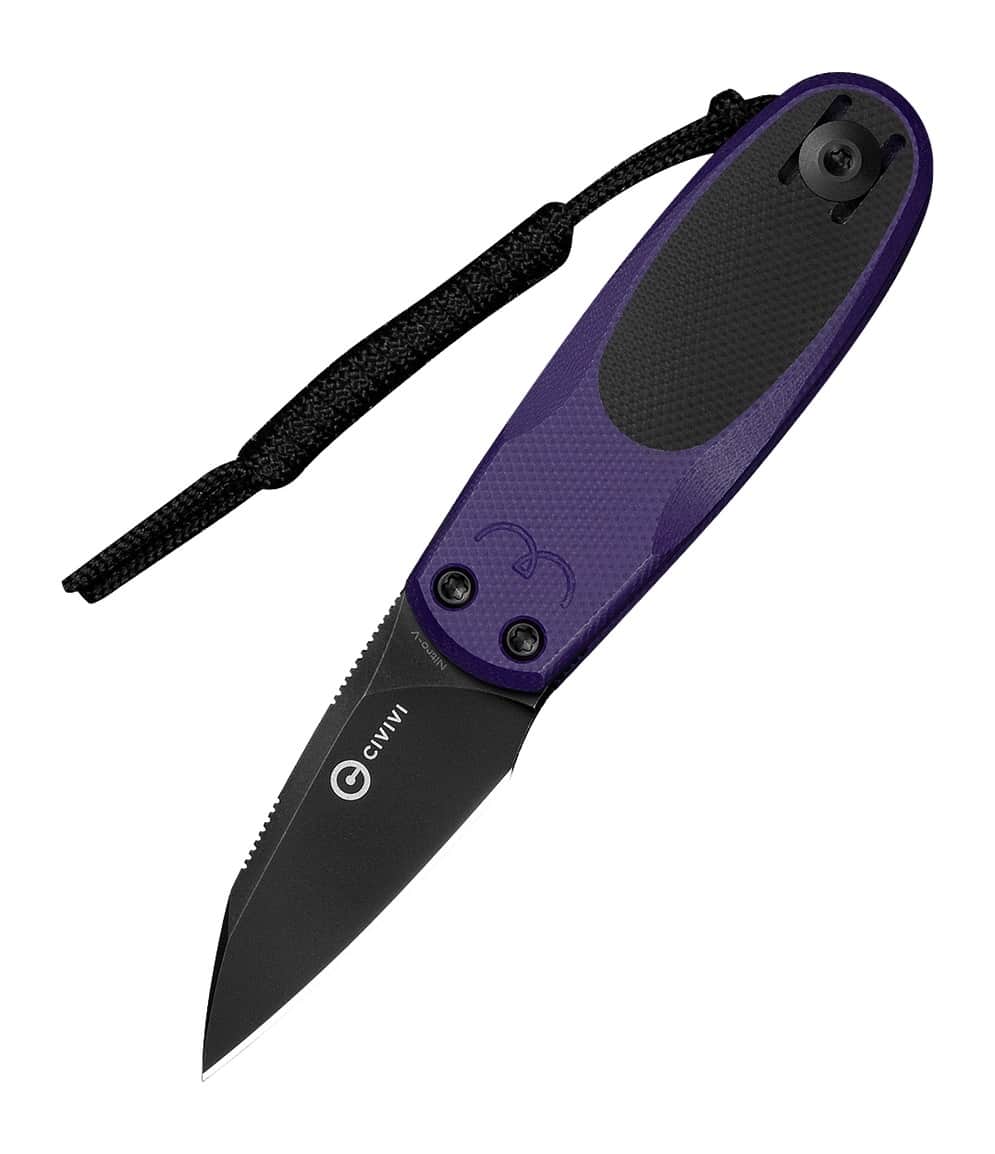 Civivi Knives C25054-3 Purr 1.83" Folding Reverse Tanto Plain Black Stonewashed Nitro-V Steel Blade, Black & Purple G10 Handle