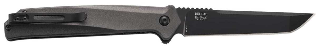 CRKT Helical Black Folding Knife, 3.52" Black D2 Tanto Blade, Black Aluminum Handle