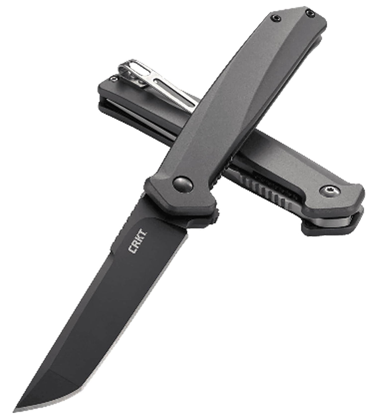 CRKT Helical Black Folding Knife, 3.52" Black D2 Tanto Blade, Black Aluminum Handle