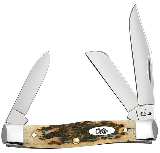 CASE 00079 AMBER BONE PEACH SEED JIG MED STOCKMAN