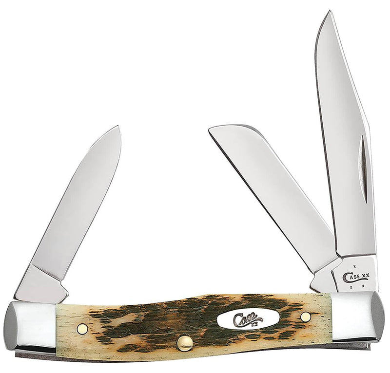 CASE 00079 AMBER BONE PEACH SEED JIG MED STOCKMAN