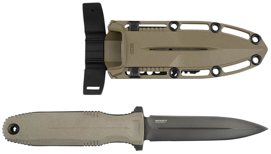 SOG Pentagon FX Fixed Blade Knife, 4.77" Black TiNi Cryo CPM S35VN Spear Point Blade, Flat Dark Earth G10 Handle