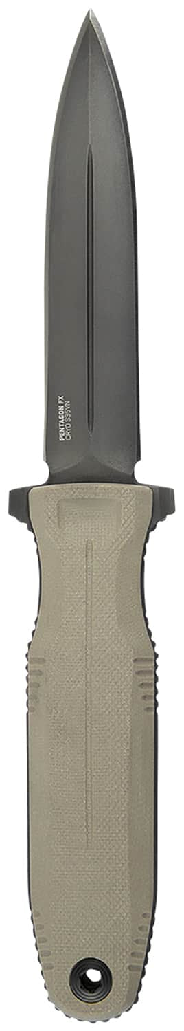 SOG Pentagon FX Fixed Blade Knife, 4.77" Black TiNi Cryo CPM S35VN Spear Point Blade, Flat Dark Earth G10 Handle