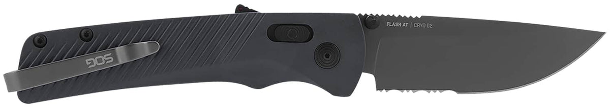 SOG Flash AT Folding Knife, 3.45" Part Serrated TiNi Cryo D2 Blade, Urban Grey GRN Handle