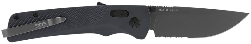 SOG Flash AT Folding Knife, 3.45" Part Serrated TiNi Cryo D2 Blade, Urban Grey GRN Handle