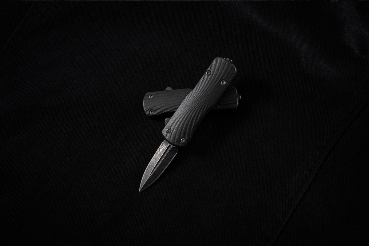 Hogue Micro Counterstrike Out the Front Automatic - 1.95" Double Edge Blade Magnacut Black Stonewash Finish