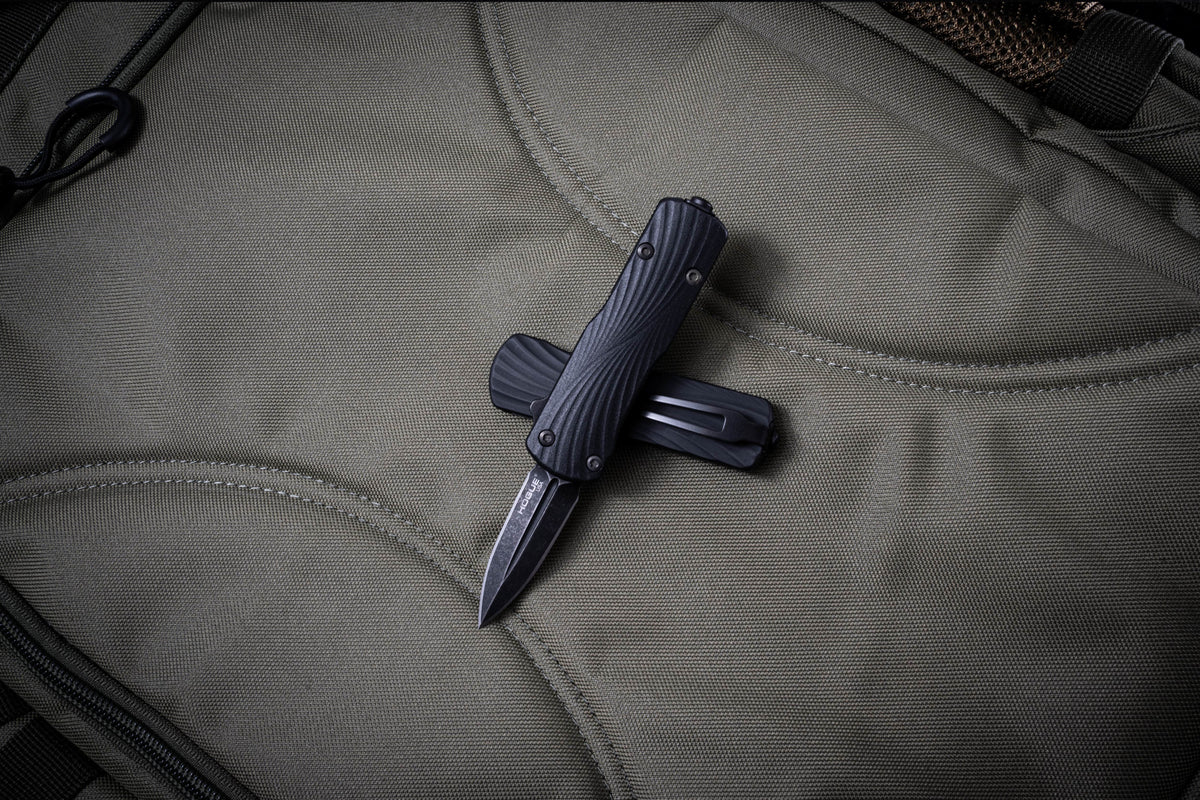 Hogue Micro Counterstrike Out the Front Automatic - 1.95" Double Edge Blade Magnacut Black Stonewash Finish