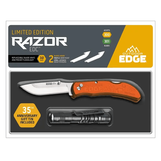 Outdoor Edge Razor Carry 3 W/ Flashlight & Tin 2Blds