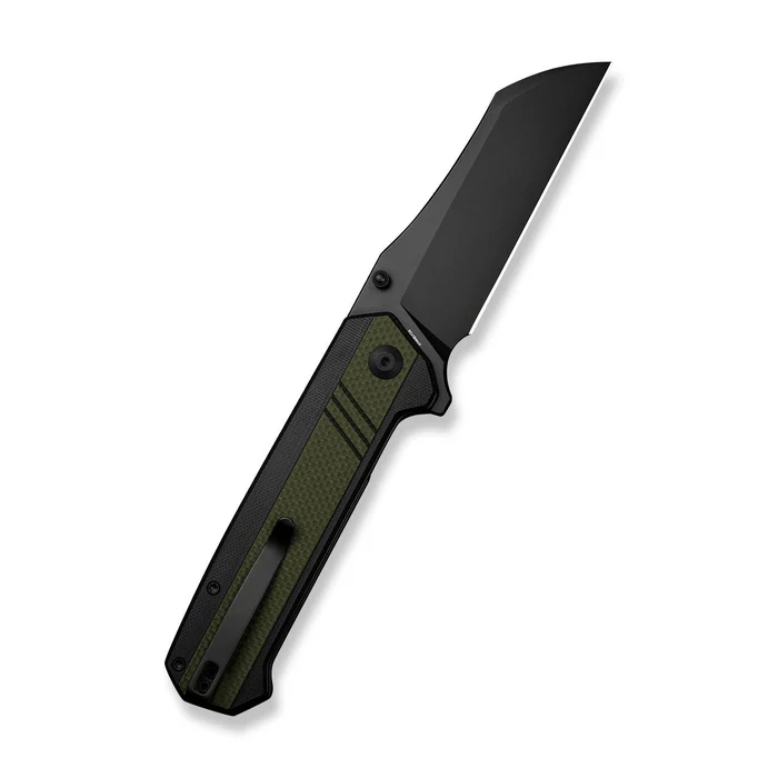 Draxor Flipper/Thumb Stud Folding Knife 3.70 Black 9Cr18MoV Sheepsfoot Plain Edge Blade, Green/Black G10 Handle