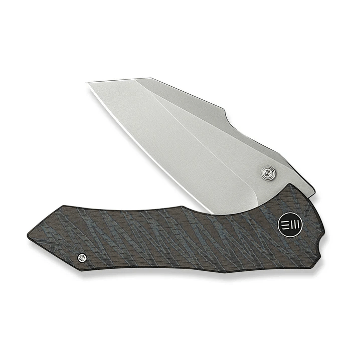 WEKNIFE High-Fin XL Thumb Stud Knife Diamond & Tiger Stripe Patterned Flamed Titanium Handle (3.48 Polished Bead Blasted CPM 20CV Blade)