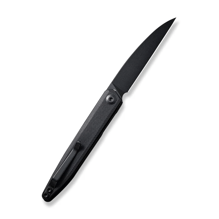 Jubil Front Flipper Knife 2.95 Black D2 Wharncliffe Plain Edge Blade, Black G10 Handle