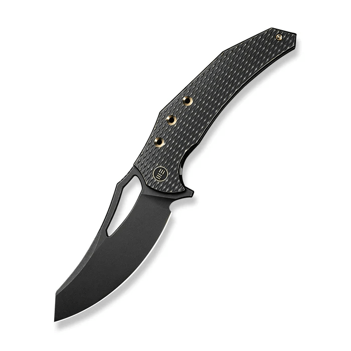 WEKNIFE Epaulette Flipper & Thumb Hole Knife Diamond Patterned Black Titanium Handle (3.45 Black Stonewashed Bohler M390 Blade)
